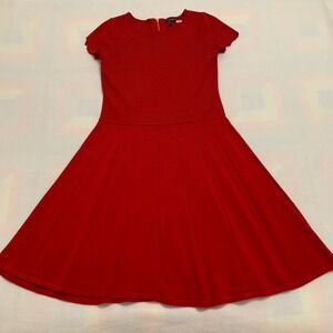 Talbots Women's Short Sleeve Fit & Flare Midi Knit Dress Zipper Back Red Size L